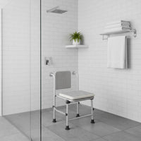 Shower Chair with Armrests Rust-Resistant Aluminum Foldable Washroom Chair Double Armrest Support Wall Mounted Folding Bathing Stool