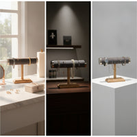 Jewelry Stand with Horizontal Bar Tabletop Jewelry Display with Wooden Base Single-Tier Necklace Horizontal Bar for Boutique