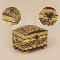 Teak Keepsake Box Compact Jewelry Box with Hinged Lid Carved for Tabletop