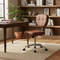Height-Adjustable Salon Chair Padded Seat PU Leather Stool with Wheels