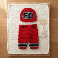 Newborn Firefighter Photo Prop Set Soft Yarn Crochet Firefighter Costume Adorable Design Infant Fireman Uniform Set for Newborns, Milestone Photos