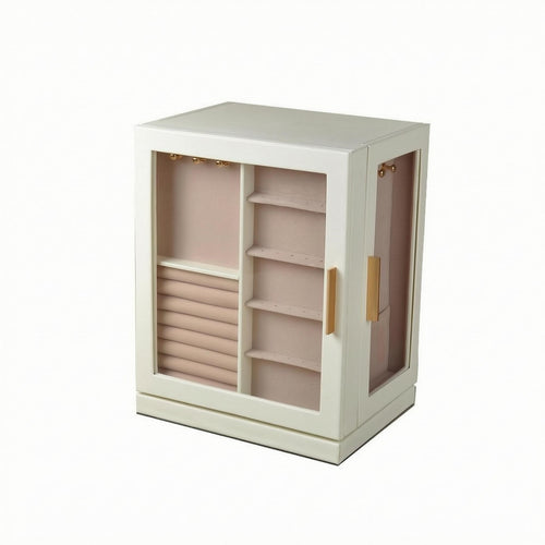 Rotating Jewelry Box Hanging Hooks Swivel Jewelry Cabinet Gold-Tone Handles