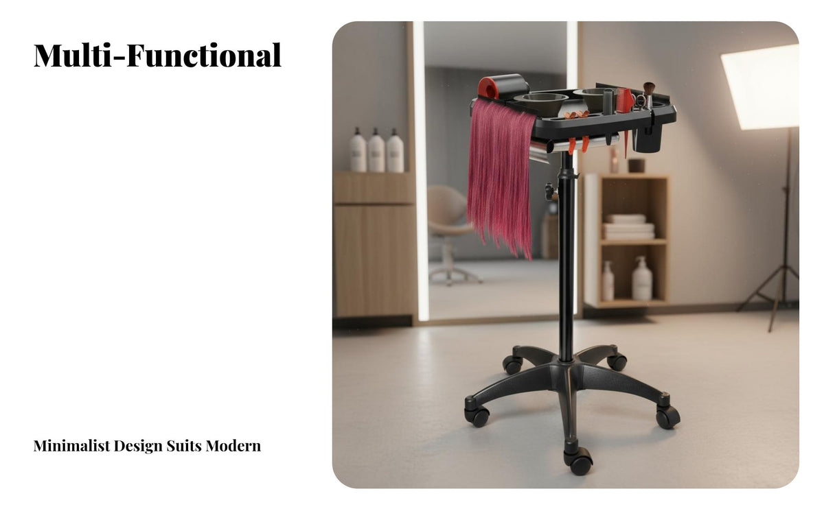 360° Swivel Wheels Adjustable Rolling Tray Sturdy Long-Lasting Rolling Instrument Tray Stand Easy to Clean Salon Trolley Stable Base for Hair Stylists Artists, Barbershop, Beauty Spa, Medical Practice, Workshop