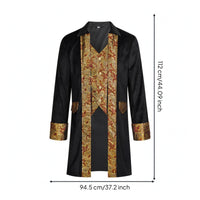 Court Coat with Brocade Panels Notched Collar Medieval Pirate Jacket Knee-Length