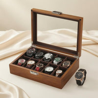 10-Slot Watch Box Soft Compartments Glass-Top Watch Case Dust Protection
