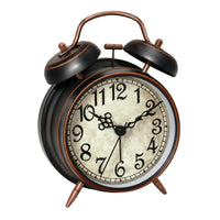 Copper-Toned Trim Cream Face Metal Alarm Clock Retro Twin-Bell Clock