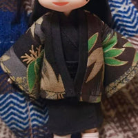 3 Pieces Black Waist Sash Wide Sleeves foliagePattern Kimono Jacket Matching Set