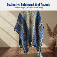 Ethnic Style Knitted Shawl Blanket, Women's Warm Patchwork Cape, Holiday Poncho, Decorative Wrap