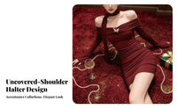 Bare-Shoulder Halter Dress Stretchy Material Halter Neck Club Dress Y2K Fashion