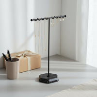 16 Hook Earring Stand Marble Pattern Base Crossbar Jewelry Holder Large Capacity