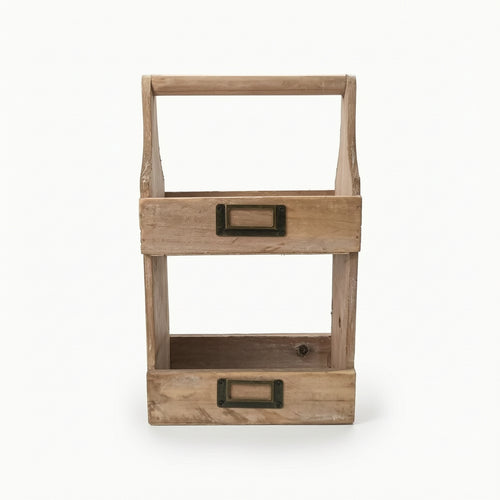 Two-Tier Storage Box Rustic Wooden Organizer Portable for Desk, Kitchen Counter