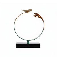 Butterfly Loop Sculpture Marble Base Geometric Table Sculpture Copper Detail Geometric Tabletop Statue for Study