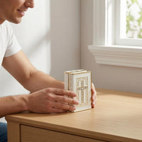 Book-Shaped Jewelry Box White Cross Jewelry Box Textured Cover