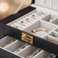 Multi-Tier Jewelry Box Soft Luxurious Lining Multi-Drawer Jewelry Case Removable Dividers Anti-Knot Necklace Hangers for Bedroom
