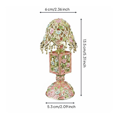 Enamel Flower Lamp Box Rhinestone Accents Decorative Lamp Trinket Box Desktop Decoration Home Decor for Desk, Dressing Table