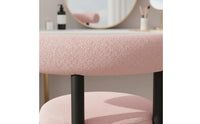 High-Density Foam Cushion Sherpa Vanity Chair with Backrest Shed-Resistant Upholstery Round Boucle Makeup Stool for Bedroom