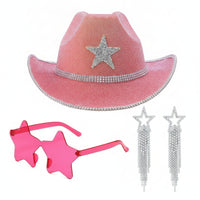 3 Pieces Dangling Star Earrings Oversized Cowgirl Outfit Kit Fringed Look