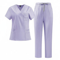 V-Neck Scrub Top and Pants Multi-Pocket Design Short Sleeve Medical Attire