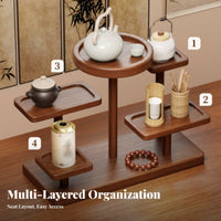 Oriental Design Solid Wood Bracelet Holder Stable Base Wooden Multi-Tier Display Stand Artisanal Look for Collectors, Study