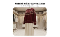 Women’s Red Fair Isle Sweater, Geometric Knit Pullover, Soft Warm, Loose Fit