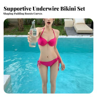2 Pieces Padded Underwire Push-up Bikini Alluring Design Triangle Cup Bikini Adjustable Ties for Young Adults, Teens, Beach, Swimming