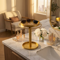 Glasses Display Stand with Tray Metal Glasses Organizer Eyeglass Stand Gold-Colored Sunglass Holder Decorative for Vanity
