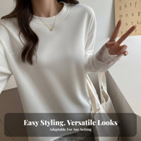 Lace Long Sleeve T-Shirt, Soft Brushed Pullover, Korean Style, Relaxed Fit Top