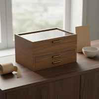 Wood Grain Jewelry Box Display Window Clear Lid Jewelry Box Easy to Organize Storage for Girls