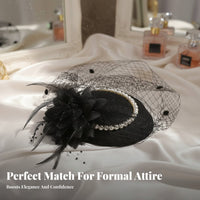 Mesh Ed Fascinator Hat Elegant Design Vintage Pillbox Hat Feather Bead Headpiece Net Mesh Feather Fascinator Hair Fastener