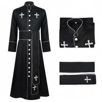 Cross Print Priest Robe Includes Matching Belt Long Sleeve Priest Cassock Contrast Trim Medieval Cleric Uniform for Stage Performance