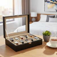 Watch Organizer Box Clear Viewing Window Watch Storage Box Metal Clasp