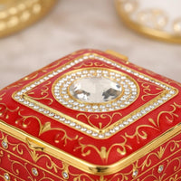 Vintage Jewelry Box Rhinestone Border Ornate Metal Jewelry Box Hinged Lid
