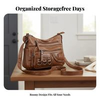 Multi Pocket Crossbody Bag Large Capacity Multi-Compartment Crossbody Bag Lightweight Soft PU Leather Shoulder Purse for Moms, Travel, Shopping