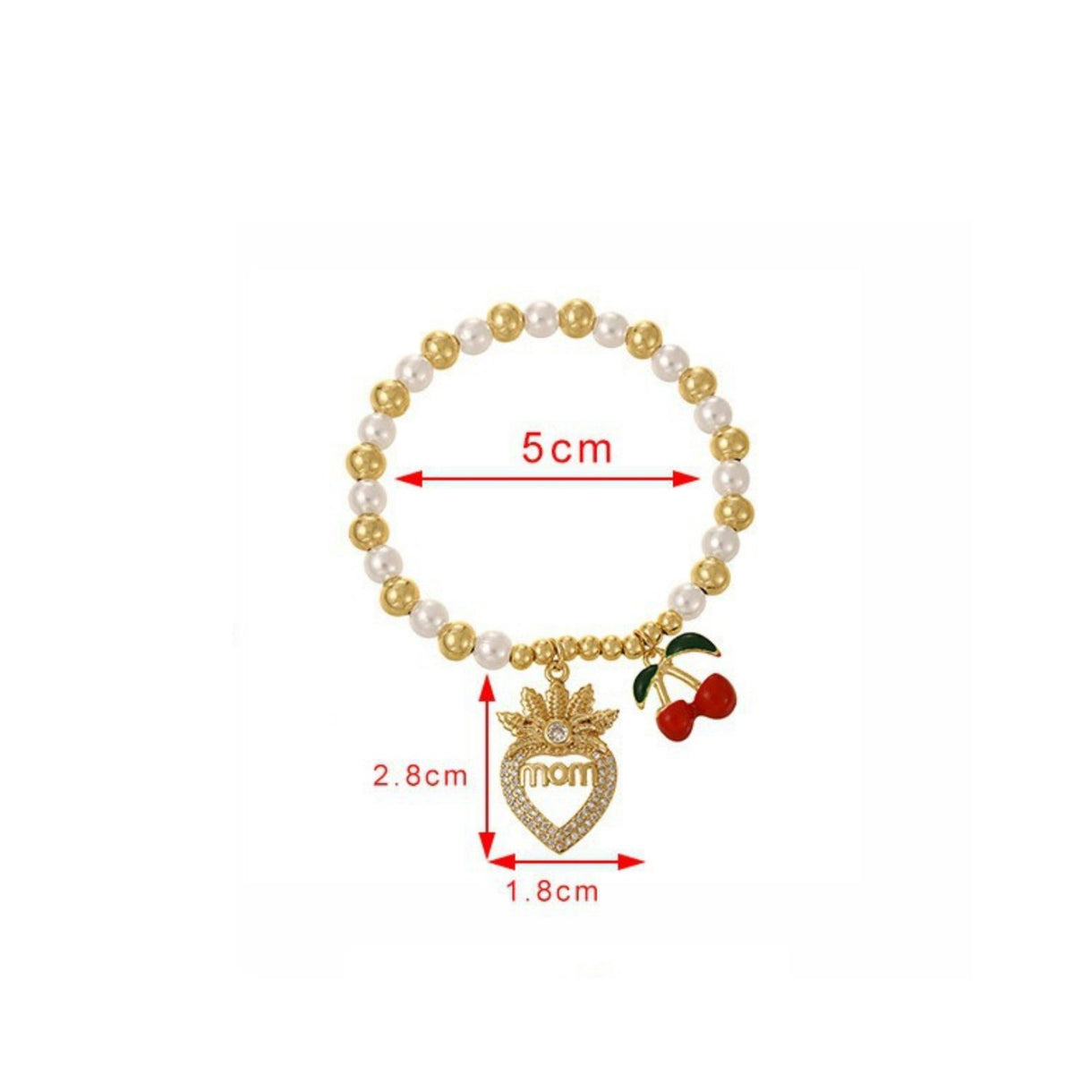 MOM Heart Charm Bracelet Mother's Day Gift Cherry Charm Bracelet Zircon Inlaid