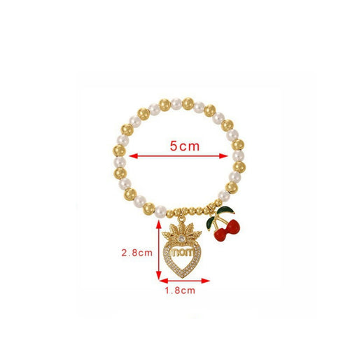 MOM Heart Charm Bracelet Mother's Day Gift Cherry Charm Bracelet Zircon Inlaid