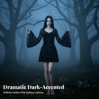 Black Bell Sleeve Dress Vintage Inspired Gothic Mini Dress Heart-Shaped Neckline