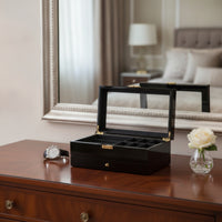 Multi-Compartment Jewelry Box with Mirror Velvet Double-Layer Jewelry Box Space-Saving Dust-Resistant for Women, Collectors, Dresser, Vanity, Bedroom
