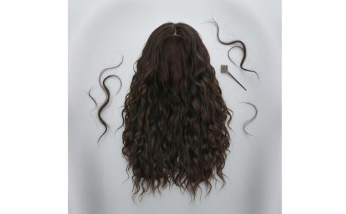 Scalp-Simulation Long Curly Hairpiece Flower Net Cap Long Wavy Hairpiece Machine-Made Hairpiece Soft