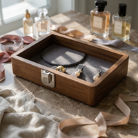 Glass Lid Jewelry Box Divided Interior Velvet Lined Jewelry Box Removable Compartments Storage Item