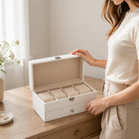 Double-Layer Watch Box Compartmented Watch Organizer with Drawer Soft Padded
