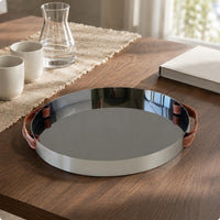 Leather Handled Tray Shallow rimed Mirrored Tray Minimalist Household Decor for Tabletop Display