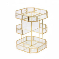 Vintage-Design Cosmetic Storage Organizer Gold-Toned Octagonal Makeup Organizer