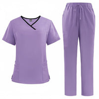 V-Neck Scrub Set Multiple Pockets Scrubs Drawstring Waist for Hospital, Dentists