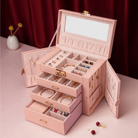 Multi-Tier Jewelry Box Soft Luxurious Lining Multi-Drawer Jewelry Case Removable Dividers Anti-Knot Necklace Hangers for Bedroom