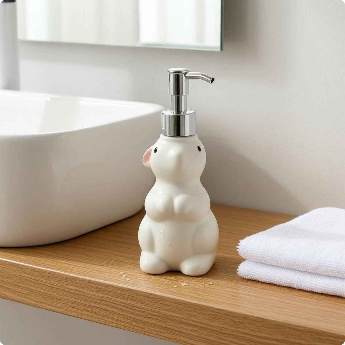 Rabbit-Shaped Dispenser Bottle 180 Ml Rabbit Pump Bottle Glossy White for Sink