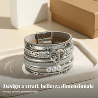 Mother Child Heart Bracelet Layered Design Secure-Fastening Clasp Wrap Bracelet