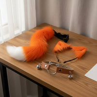Cat Ears Headband with Tail and Collar Soft Feel Wolf Ears and Tail Cosplay Set Soft Canine Costume Accessories Adjustable Fit