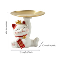Maneki Neko Tray Auspicious Jewelry Dish with Cat Tabletop for Vanity, Entryway