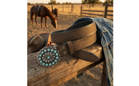 Floral Concho Belt Turquoise Stones Concho Belt Clothing Accessory Embossed Silver-Tone