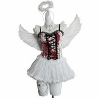 2 Pieces Gothic Angel Costume Lace Details Corset Top and Skirt Set for Women